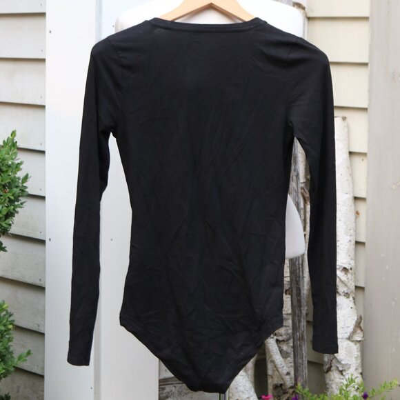 Banana Republic Black Surplice Neck Long Sleeve Cotton Modal Bodysuit Sz SMALL - Picture 4 of 4